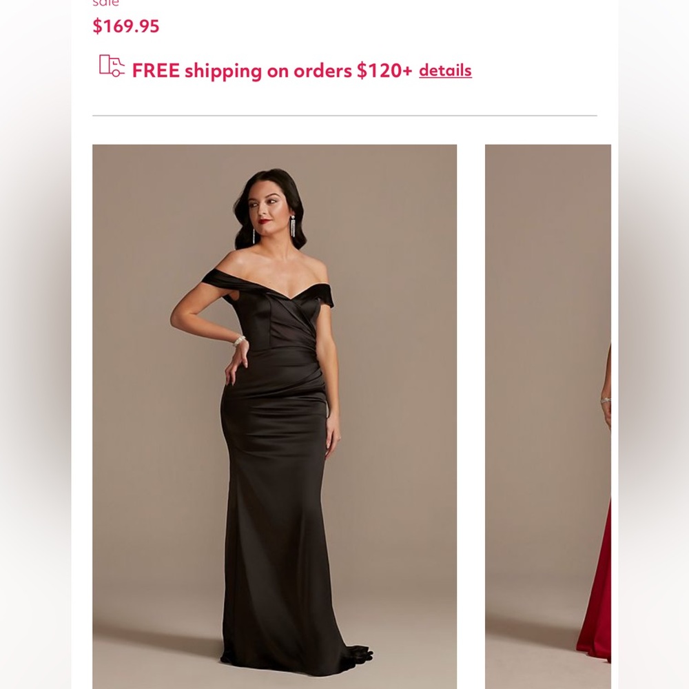 David's Bridal Satin Off-the-Shoulder Mermaid Bridesmaid Black Size 2 - Picture 2 of 10